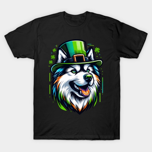 Alaskan Malamute in Saint Patrick's Day Celebration T-Shirt by ArtRUs